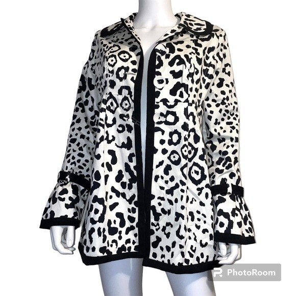 Sele Black and White Animal Print Midi Jacket Coat Size M - Picture 4 of 8